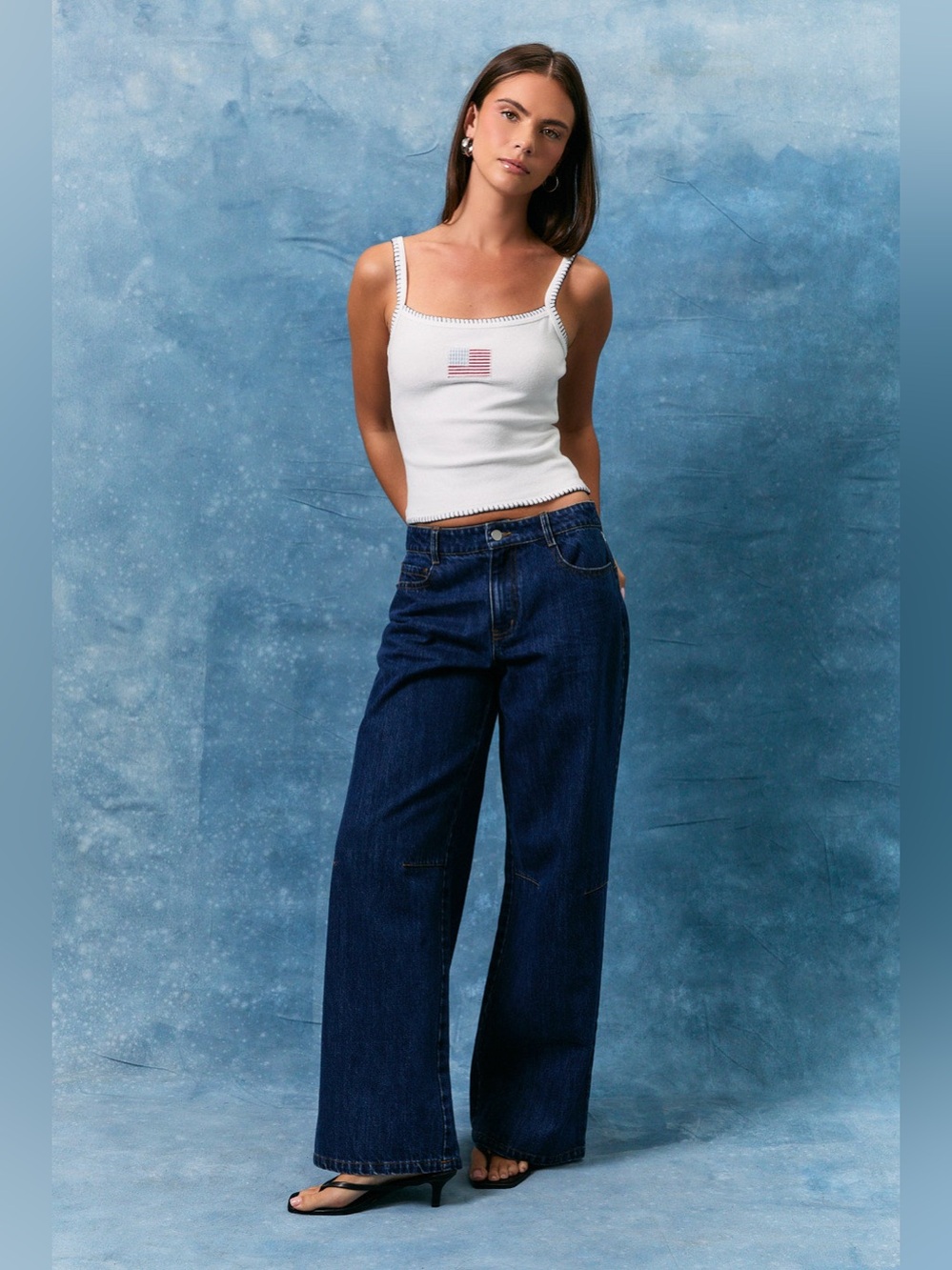 American Flag Patchwork Cropped Tank Top  with Contrast Trim - Le Lis - Picture 4 of 4